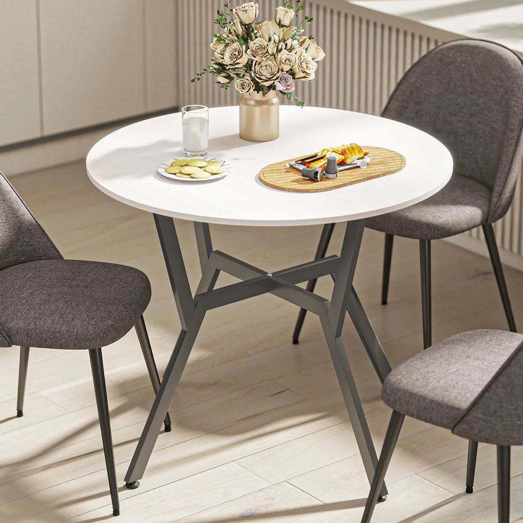 HOMCOM Round Dining Table for Two, 90 cm Kitchen Table with Black Metal Legs – Space-Saving, High Gloss White