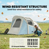 Outsunny Inflatable Camping Tent with Air Pump & 2 Rooms – Easy Setup 2–3 Person Blow Up Tent, Light Blue