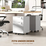 HOMCOM Two-Drawer Lockable Filing Cabinet on Wheels with Hanging Bars – Under Desk Office Storage, White