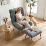 HOMCOM Recliner Chair with Footstool – Armchair with 3-Position Backrest and Wooden Legs, Grey