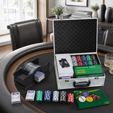 SPORTNOW 300-Piece Poker Chip Set with Card Shuffler, Card Shoe, Mat & Case – Texas Hold'em Set, Silver Tone