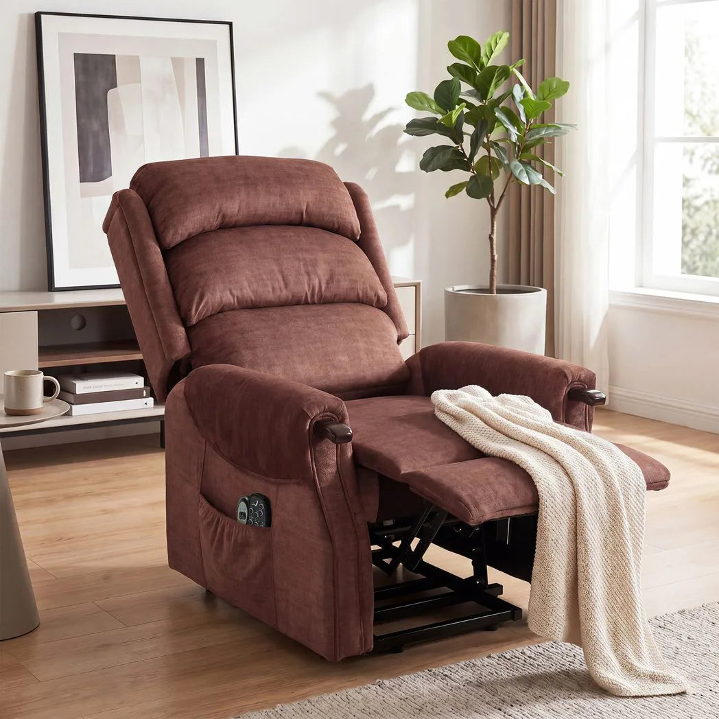 HOMCOM Power Lift Recliner Chair with Vibration Massage, Heat and Wood Grips – Pocket Spring, Brown