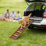 PawHut Dog Car Ramp with Anti-Slip Steps – 10-Step Foldable Pet Stairs for Cars and High Beds, Brown