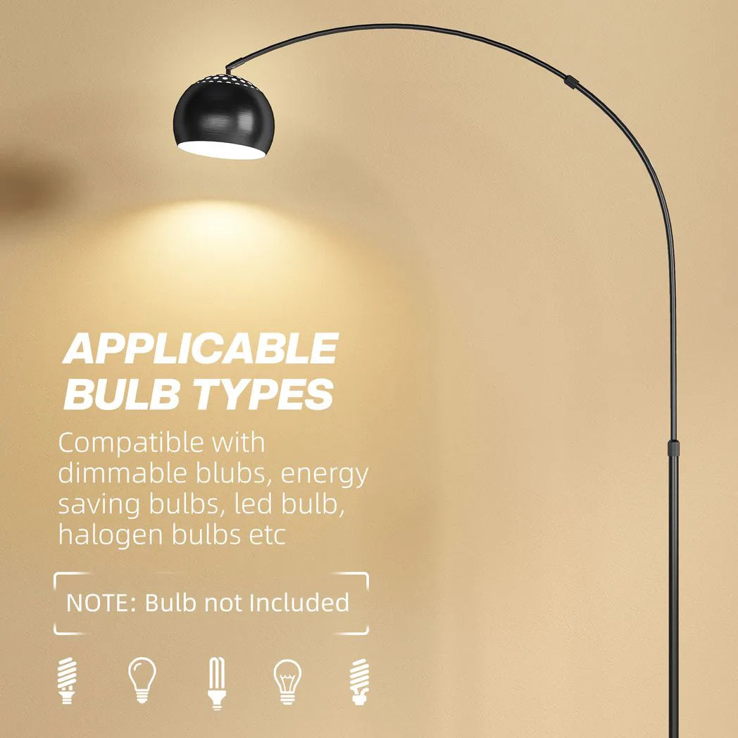 HOMCOM Adjustable Arc Floor Lamp, Faux Marble Base – Black