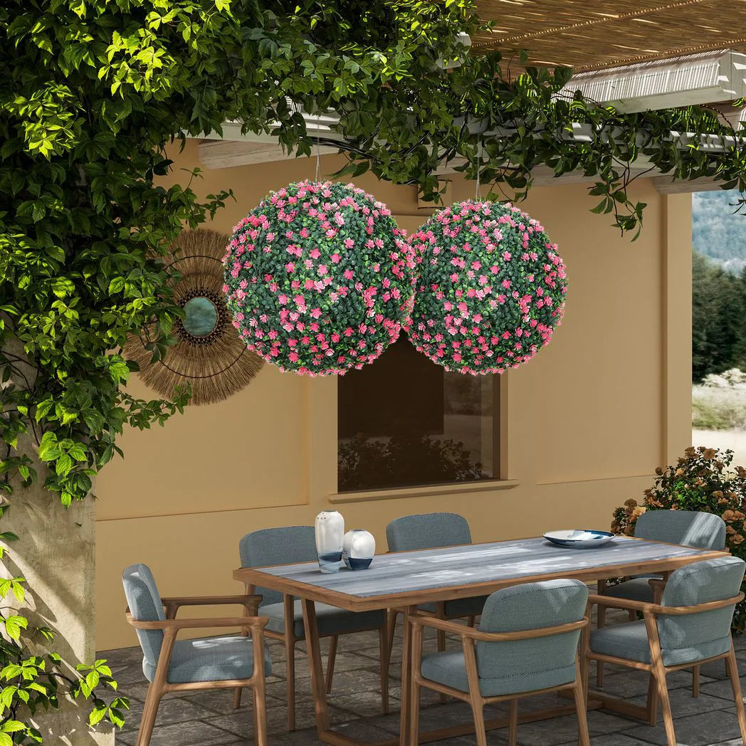 HOMCOM Set of Two Artificial Boxwood Balls Plants – Pink