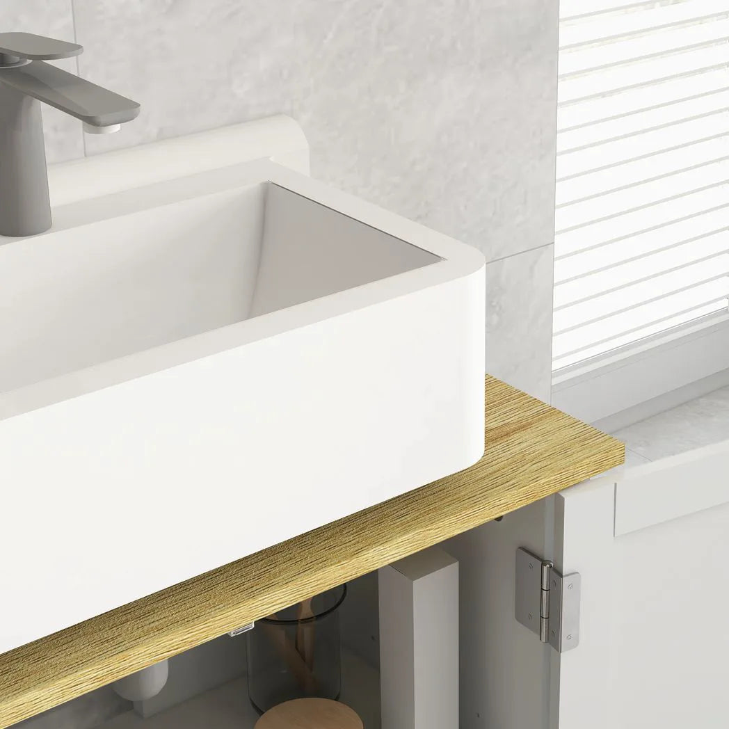 kleankin Under Sink Bathroom Cabinet with U-Shaped Cut-Out – For Basins Without Pedestal, White