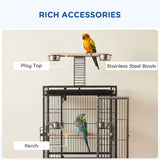 PawHut 156cm Parrot Cage with Open Play Top, Perches, Seed Guard & Wheels – Large Bird Cage, Dark Grey