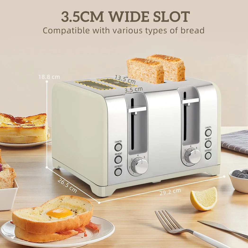 HOMCOM Retro Kettle and 4-Slice Toaster Set with Thermometer & Otter Thermostat – 1.7L 3000W, Grey