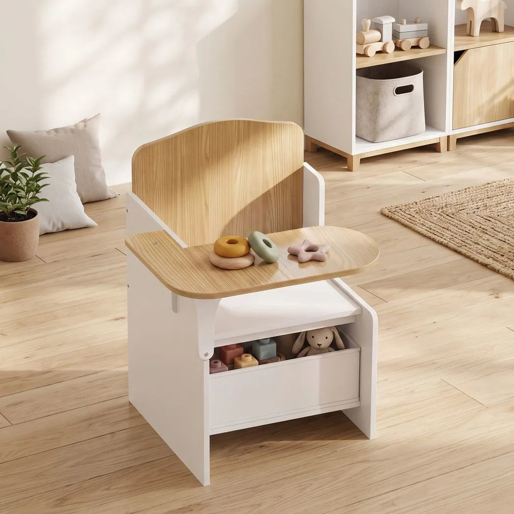 AIYAPLAY Kids Table and Chair Set with Storage Bin – Children's Desk for Play and Reading, Ages 3-5, White