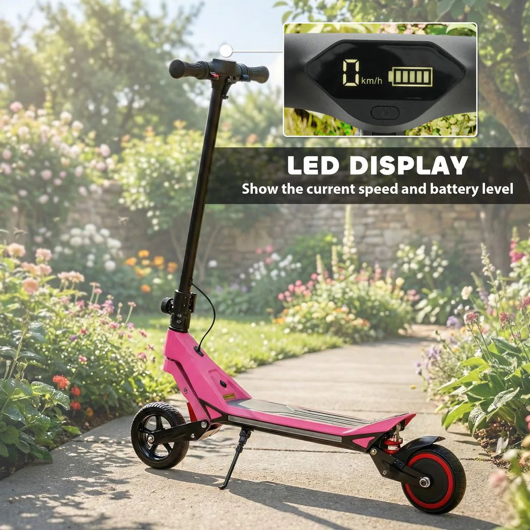 SPORTNOW Kids Electric Scooter with LED Display, RGB Lights & Suspension – Foldable E-Scooter, Up to 16km/h, Pink