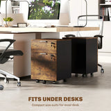HOMCOM Two-Drawer Lockable Filing Cabinet on Wheels – Under Desk Office Storage, Black and Brown