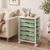 HOMCOM 6-Tier Storage Trolley on Wheels with 5 Pull-Out Drawers – Metal Kitchen Rolling Cart, Green