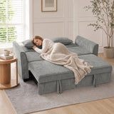 HOMCOM 2 Seater 4-in-1 Convertible Sofa Bed with Dual Pull-Out Beds and Side Pockets – Chenille, Grey