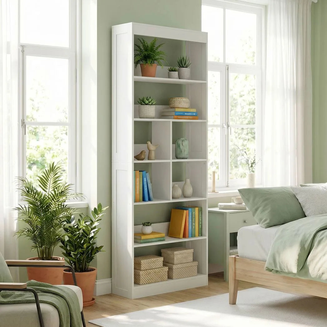 HOMCOM 6-Tier Bookcase with Open Shelves and Cubes, 180 cm Tall Display Shelf with Anti-Tipping Design, White