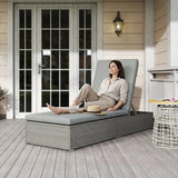 Outsunny Rattan Sun Lounger with Cushion – Five-Position Reclining Garden Lounger Bed, Light Grey