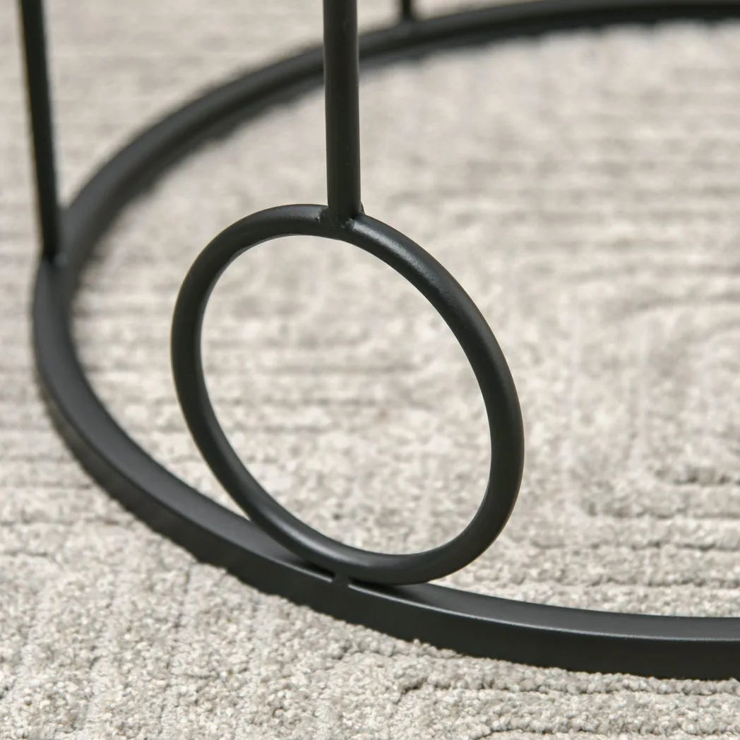 HOMCOM Nesting Round Coffee Table Set of 2 with Glass Tops – Space-Saving Side Tables, Black