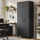 HOMCOM Lockable Metal Storage Cabinet with Removable Wheels and 4 Adjustable Shelves – 180 cm Steel Tool Cabinet