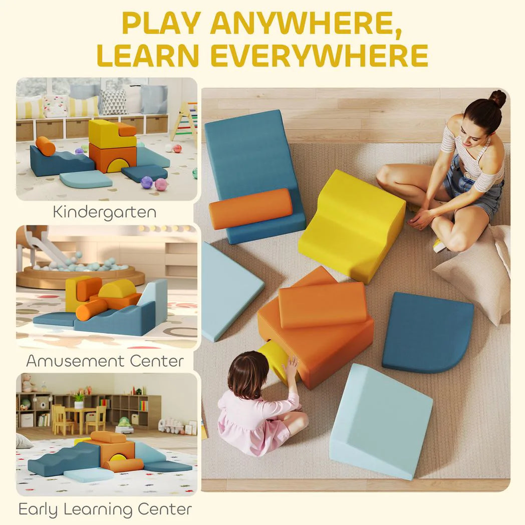 AIYAPLAY 9-Piece Kids Soft Play Foam Blocks Set with Detachable Cover for Climbing & Crawling
