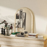 HOMCOM Arched Wall Mirror with Grooved Edge & Hooks, Wall-Mounted Mirror