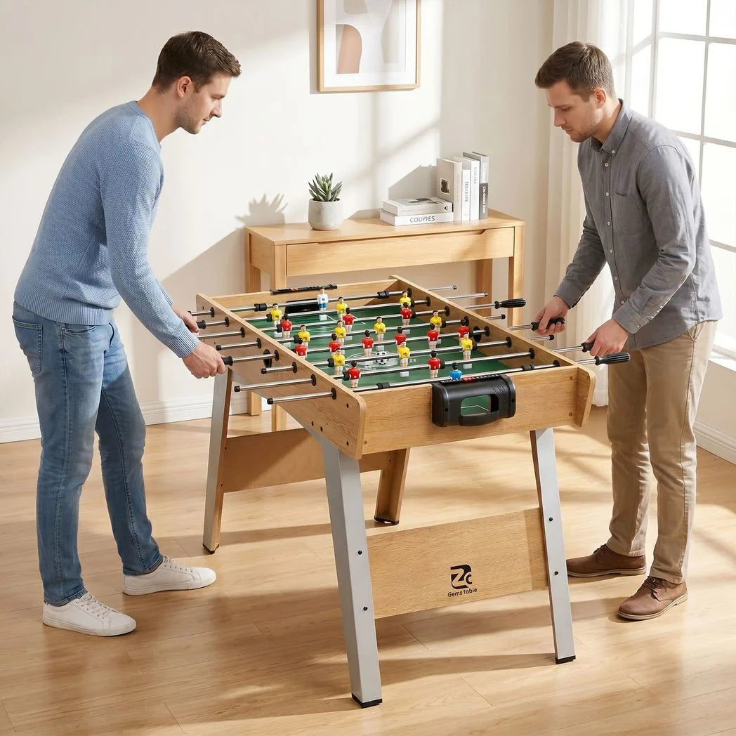 SPORTNOW 4ft Table Football with 22 Players, 2 Balls & Manual Scorers – Foosball Game Table, Natural Wood Finish