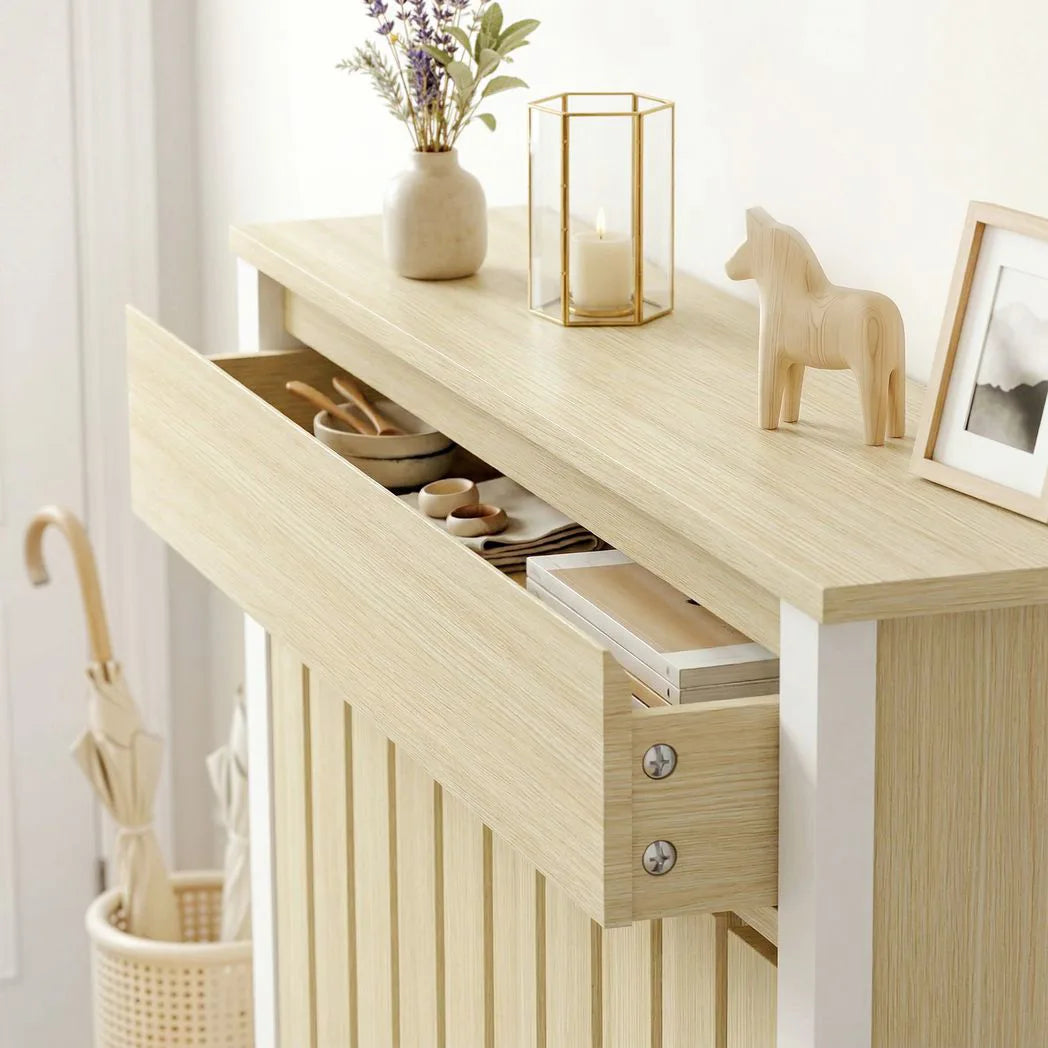 HOMCOM Rustic-Look Radiator Cover with Top Drawer, 93 x 88.5cm – Slimline Heater Guard, Oak