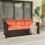 Outsunny 3-Seater Rattan Garden Sofa – Weather-Resistant Outdoor Sofa with Cushions, Orange