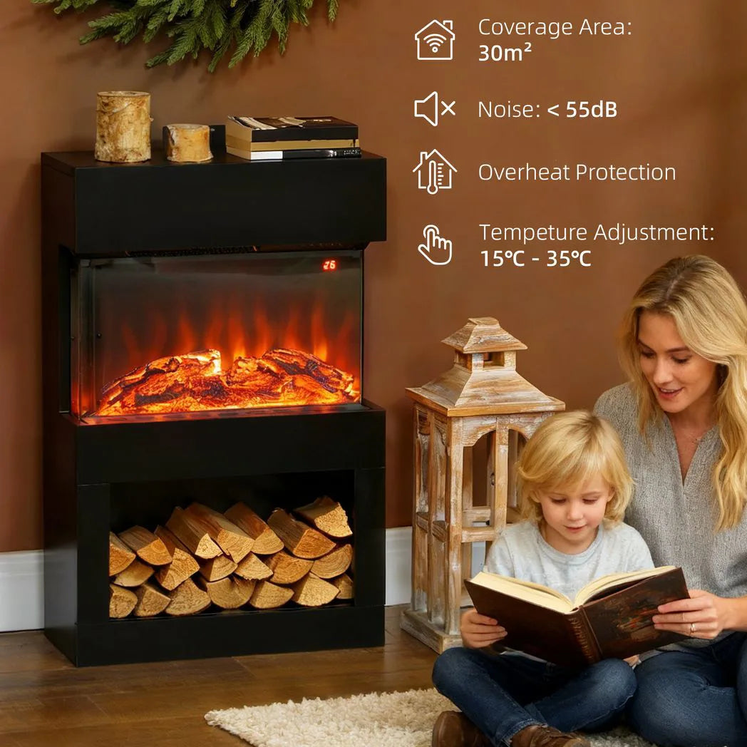 HOMCOM 19" Electric Fireplace with Surround, 3D Flame Effect and Remote – 1000W/2000W Electric Fire, Black
