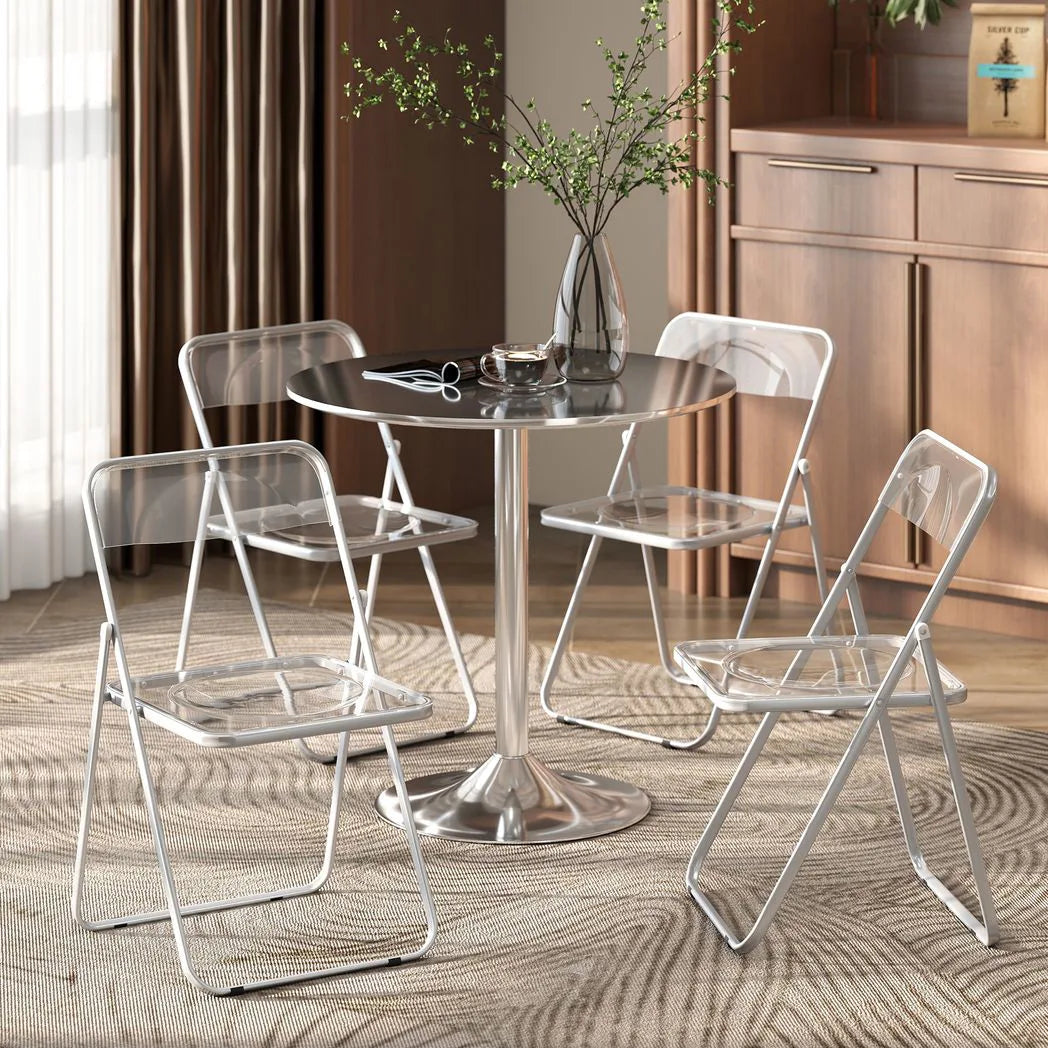 HOMCOM Set of 4 Foldable Chairs with Transparent Seat and Backrest – Heavy Duty Steel Frame, Space-Saving, Clear