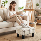 HOMCOM Linen Fabric Footstool Ottoman Cube with Padded Seat and Wooden Frame – Bedroom Stool, Multi-Colour