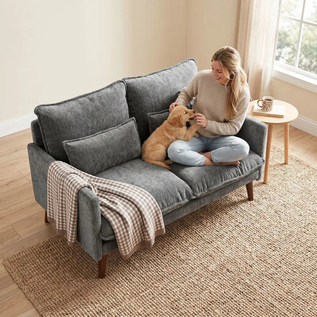 HOMCOM 2 Seater Sofa with Pocket Spring Cushions, Wide Deep Seat & Rubberwood Legs – Loveseat, Grey