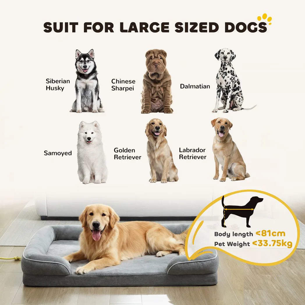 PawHut Orthopaedic Dog Sofa Bed with Cooling Gel Memory Foam & Washable Cover – Grey, Large