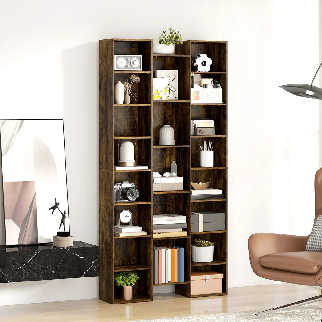 HOMCOM 21-Compartment Tall Bookshelf with 10 Adjustable Shelves and Anti-Tipping Hardware – Brown