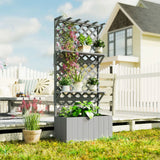 Outsunny 52L Wooden Planter with 146.5cm Trellis and Two Shelves – Raised Garden Bed for Climbers, Grey