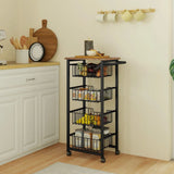 HOMCOM Four Basket Mobile Kitchen Island Trolley with Brakes – Steel Frame Storage Cart, Oak/Black