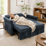 HOMCOM 2 Seater 3-in-1 Sofa Bed with 5-Position Adjustable Backrest – Pull Out Chenille Sleeper, Dark Blue