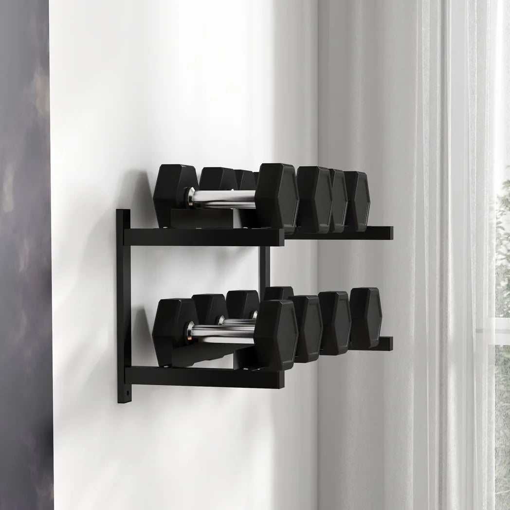 SPORTNOW Wall-Mounted Dumbbell Rack, 2-Tier Steel Weight Stand, 70kg Capacity – Home Gym Storage, Black