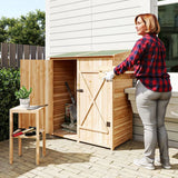 Outsunny Fir Wood Garden Shed with Asphalt Roof, Lockable Door and Removable Table – 140 x 75cm, Natural
