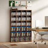 HOMCOM CD Storage Unit with 3-Level Adjustable Shelves – Slim Media Tower for CDs and DVDs, Rustic Brown