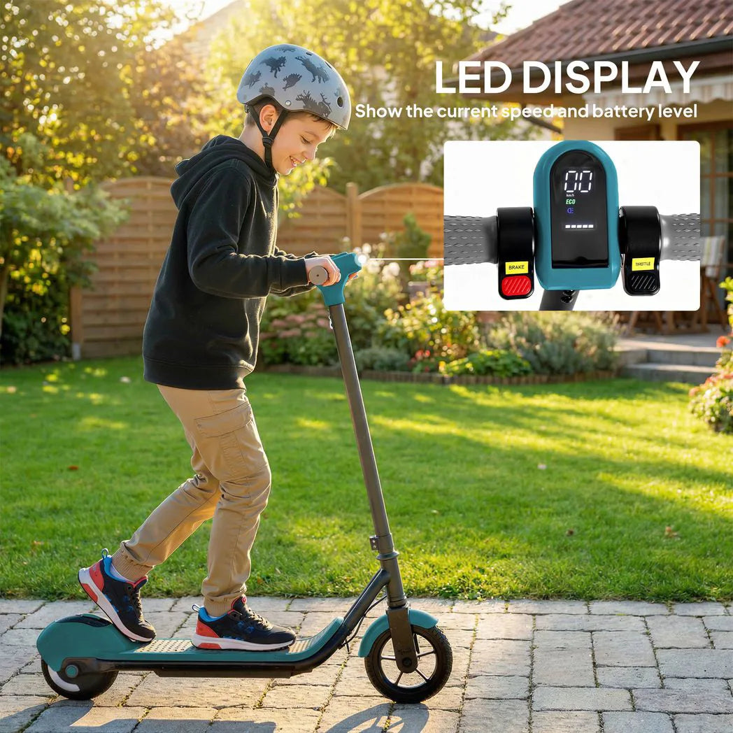 SPORTNOW Electric Scooter for Kids with LED Display, RGB Lights and Handbrake – Kick-to-Start, Green