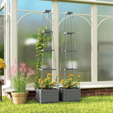 Outsunny Set of 2 Raised Garden Planters with Trellis – 12L Plastic Planter Boxes with Removable Drainage Trays