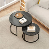 HOMCOM Set of 2 Round Nesting Coffee Tables with Wood-Effect Top & Steel Frame – Stacking Side Tables, Black