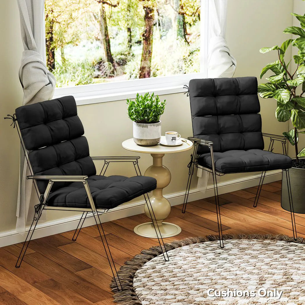 Outsunny Garden Chair Seat & Back Cushions Set of 2 with Ties – Tufted Replacement Pads, Black