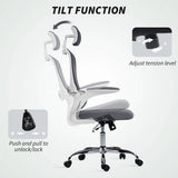 HOMCOM Mesh Back Office Chair with Lumbar Support, Removable Headrest and Flip-Up Armrests – Charcoal Grey