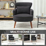 HOMCOM Corduroy Retro Accent Chair with Wing Back, Wood Frame and Cushion – Curved Armchair for Living Room, Black