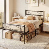 HOMCOM 3ft Single Metal Bed Frame with Headboard, Footboard and 32cm Underbed Storage – Platform Bed, Black