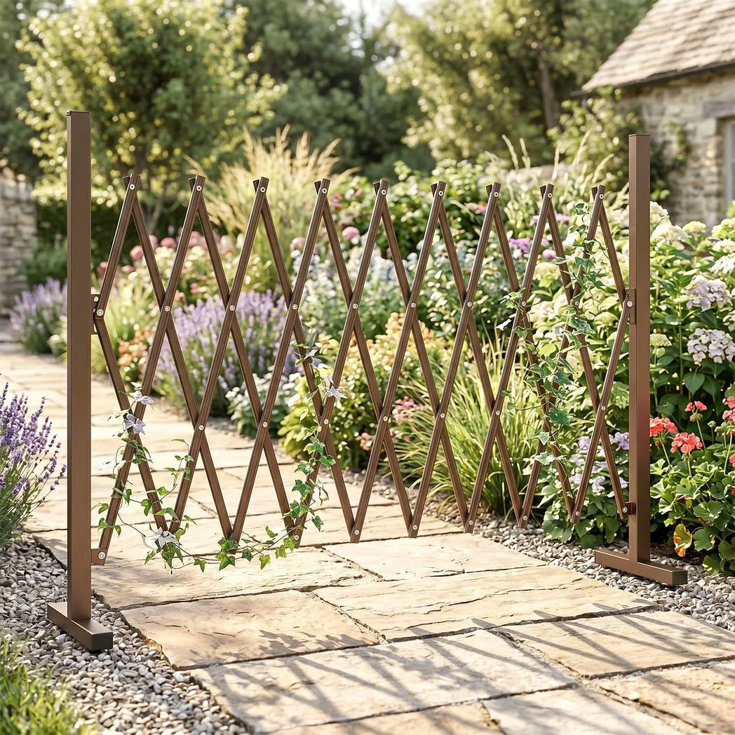 Outsunny Expanding Trellis Fence – Freestanding Foldable Garden Screen Panel, 250 x 103.5cm, Dark Brown
