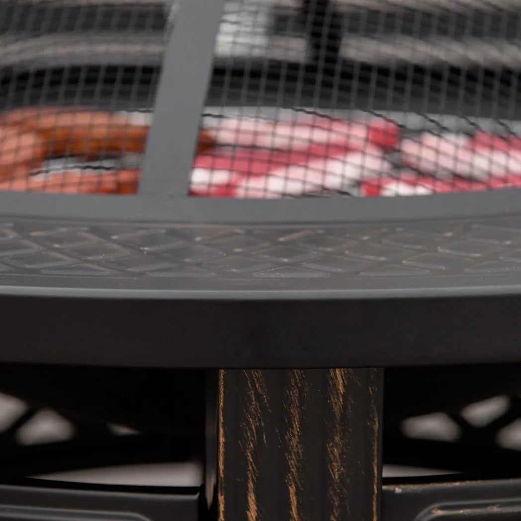 Outsunny 2-in-1 Outdoor Fire Pit with Grill Net, Mesh Lid and Poker – Camping and Bonfire, Bronze Tone