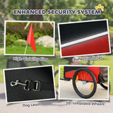 PawHut Dog Bike Trailer with 20" Inflatable Wheels and Reflectors – Bicycle Carrier for Medium Dogs, Red