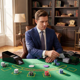 SPORTNOW 500-Piece Poker Chip Set with Card Shuffler, Card Shoe, Mat & Case – Texas Hold'em Set, Silver Tone