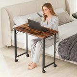 HOMCOM Folding Small Desk on Wheels – Space-Saving Computer Desk with Phone Slot, Rustic Brown